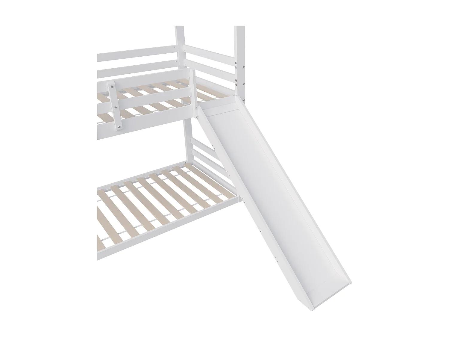 Massivholz Etagenbett 90x200 cm - mit Rutsche und Leiter und Lattenrost - Weiß