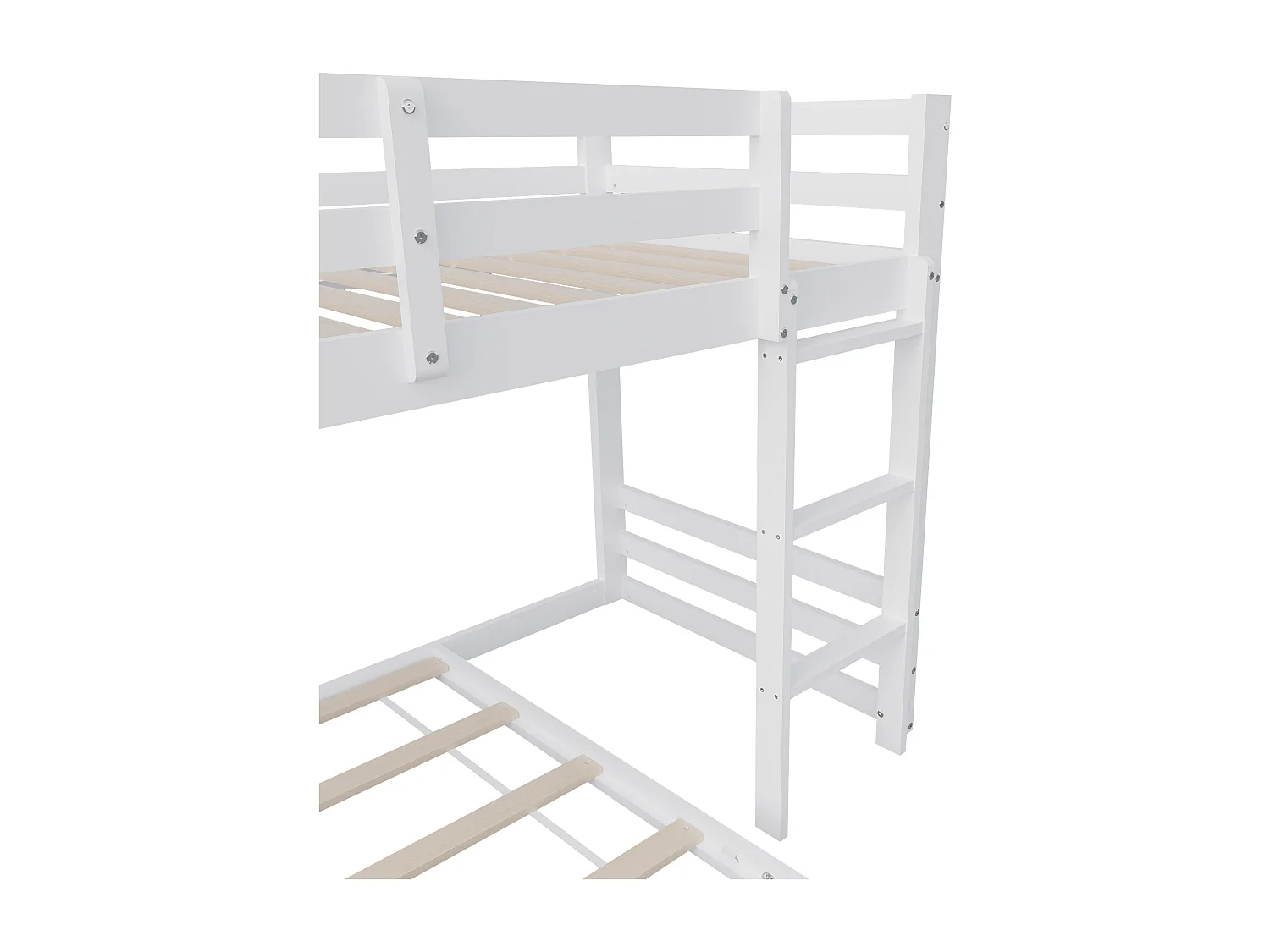 Lit superposé en bois massif - 90x200cm - avec barrière, échelle et toboggan - Blanc