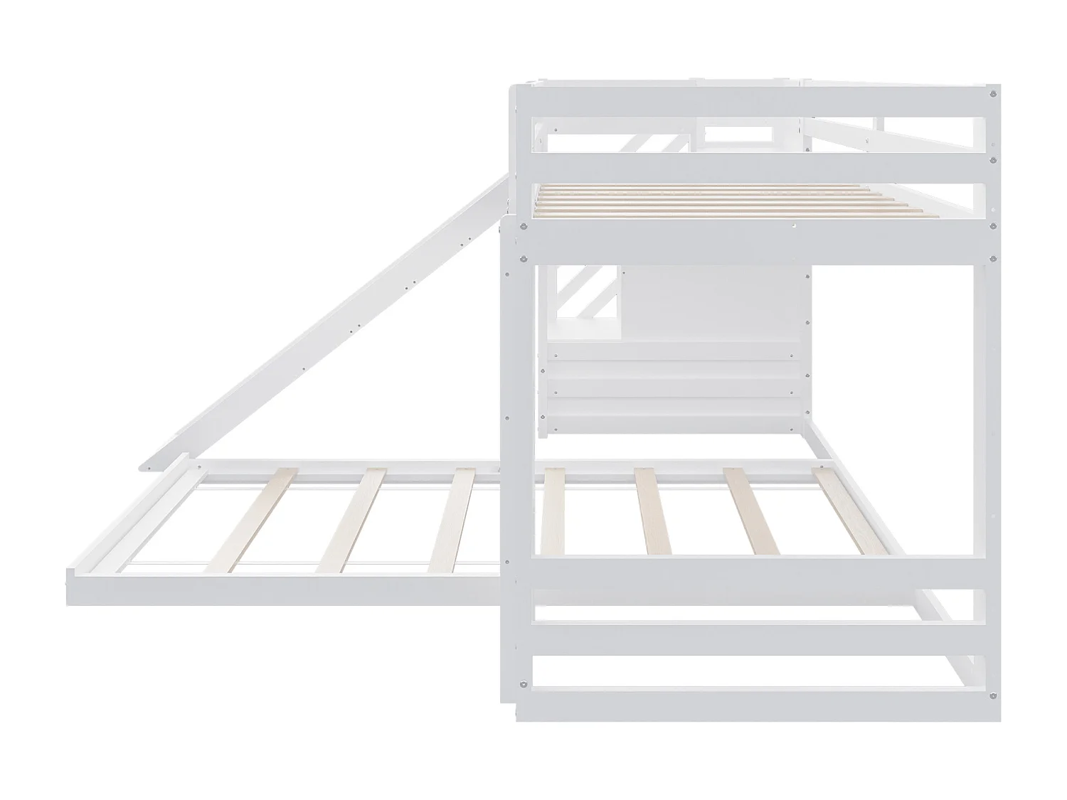 Massivholz-Etagenbett - 90x200cm - mit Rausfallschutz, Leiter und Rutsche - Weiß