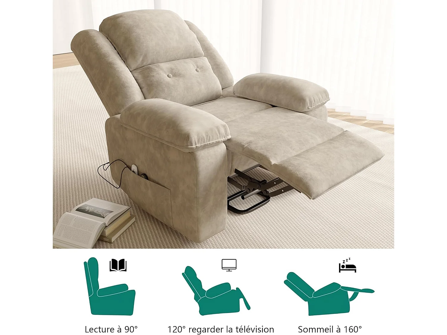 Elektrische relaxfauteuil in stof - Grijs - L93 x B102 x H106 cm - Grijs 1