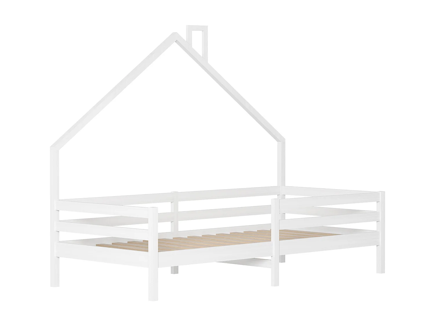 Hochbett Kinderbett 90x200cm aus Massivholz mit Rausfallschutz und Lattenrost - Weiß