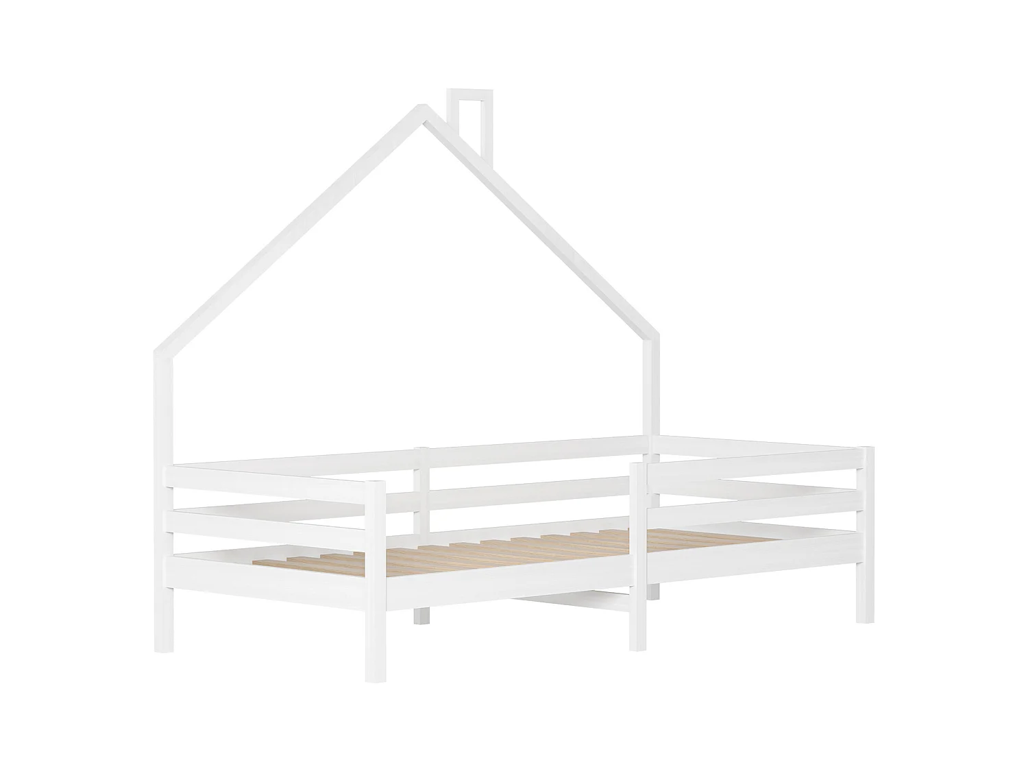 Lit cabane lit enfant 90x200cm en bois massif avec protection antichute et sommier à lattes - Blanc