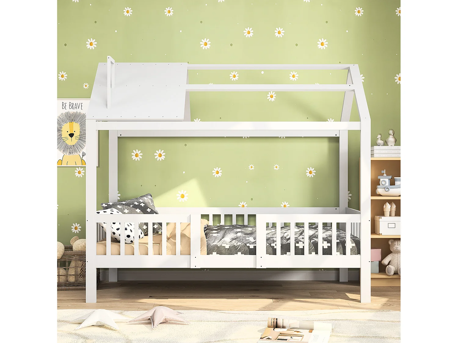 Kinder-Hochbett 200x90cm - Massivholz mit Lattenrost - weiß