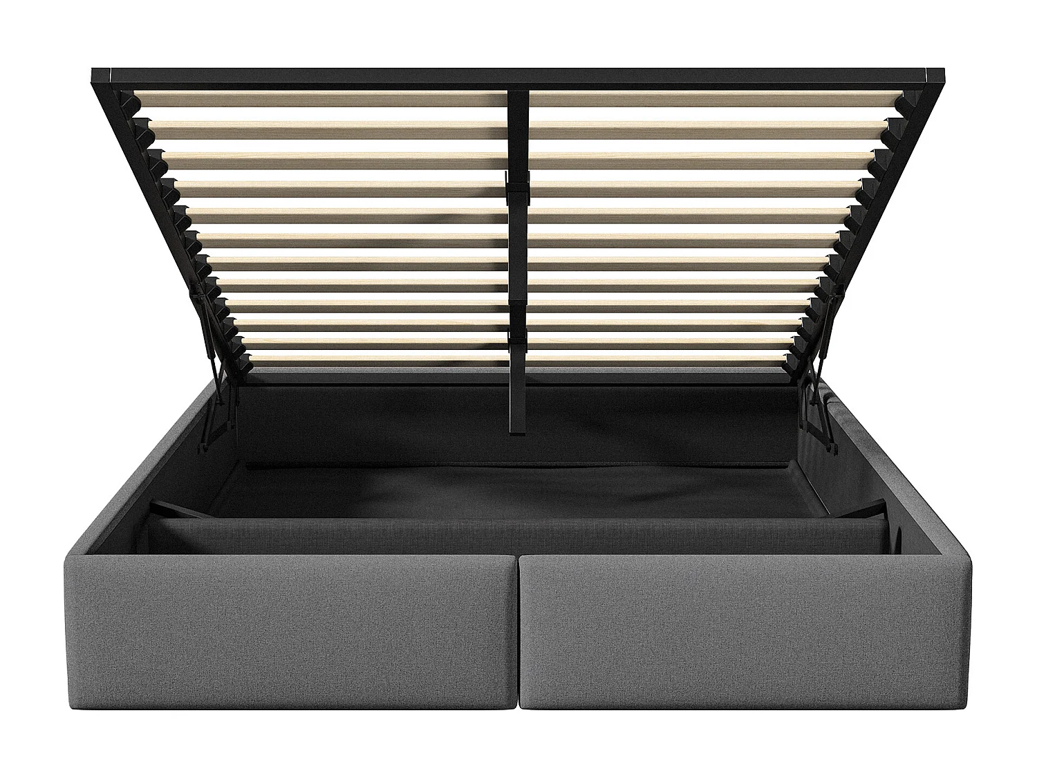 160x200cm Bettkastenbett aus Leinenstoff mit 2 Schubladen - Lattenrost - ohne Kopfteil - Grau
