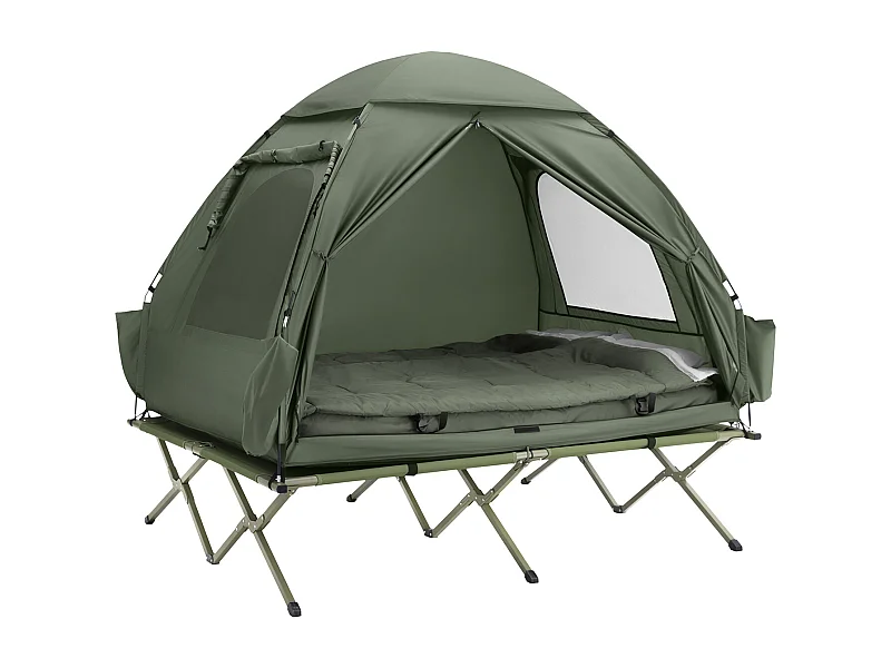 Sobuy ogs32-l-gr 4-in-1! 2-zits opklapbed opvouwbaar kampeerbed reiscamping met dak, slaapzak