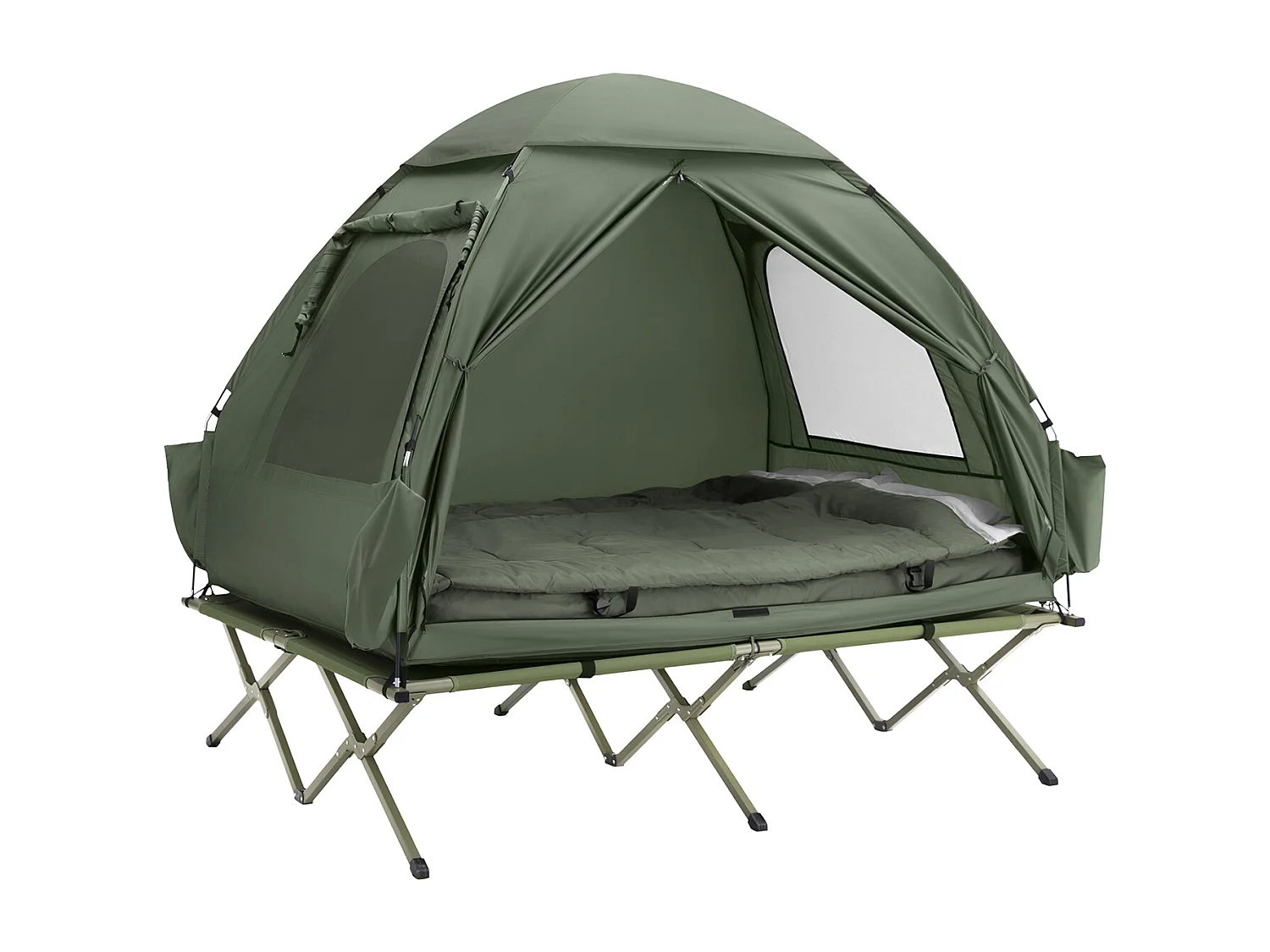 Sobuy ogs32-l-gr 4-in-1! 2-zits opklapbed opvouwbaar kampeerbed reiscamping met dak, slaapzak