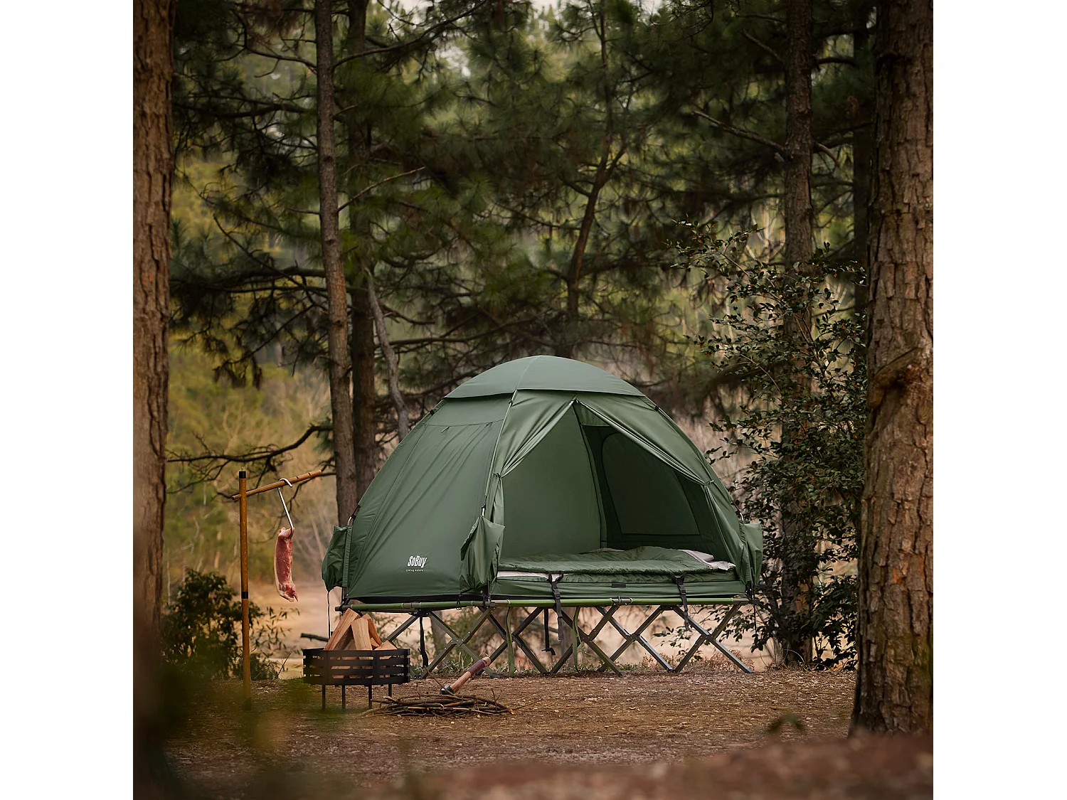 Sobuy ogs32-l-gr 4-in-1! 2-zits opklapbed opvouwbaar kampeerbed reiscamping met dak, slaapzak