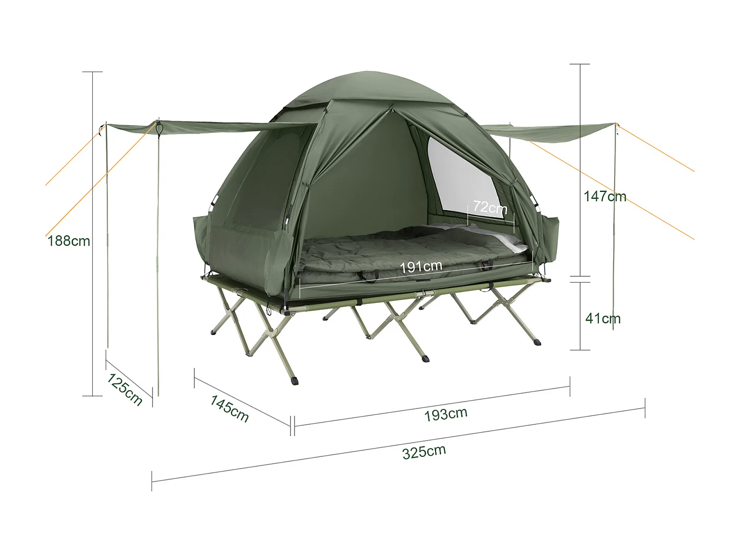 Sobuy ogs32-l-gr 4-in-1! 2-zits opklapbed opvouwbaar kampeerbed reiscamping met dak, slaapzak