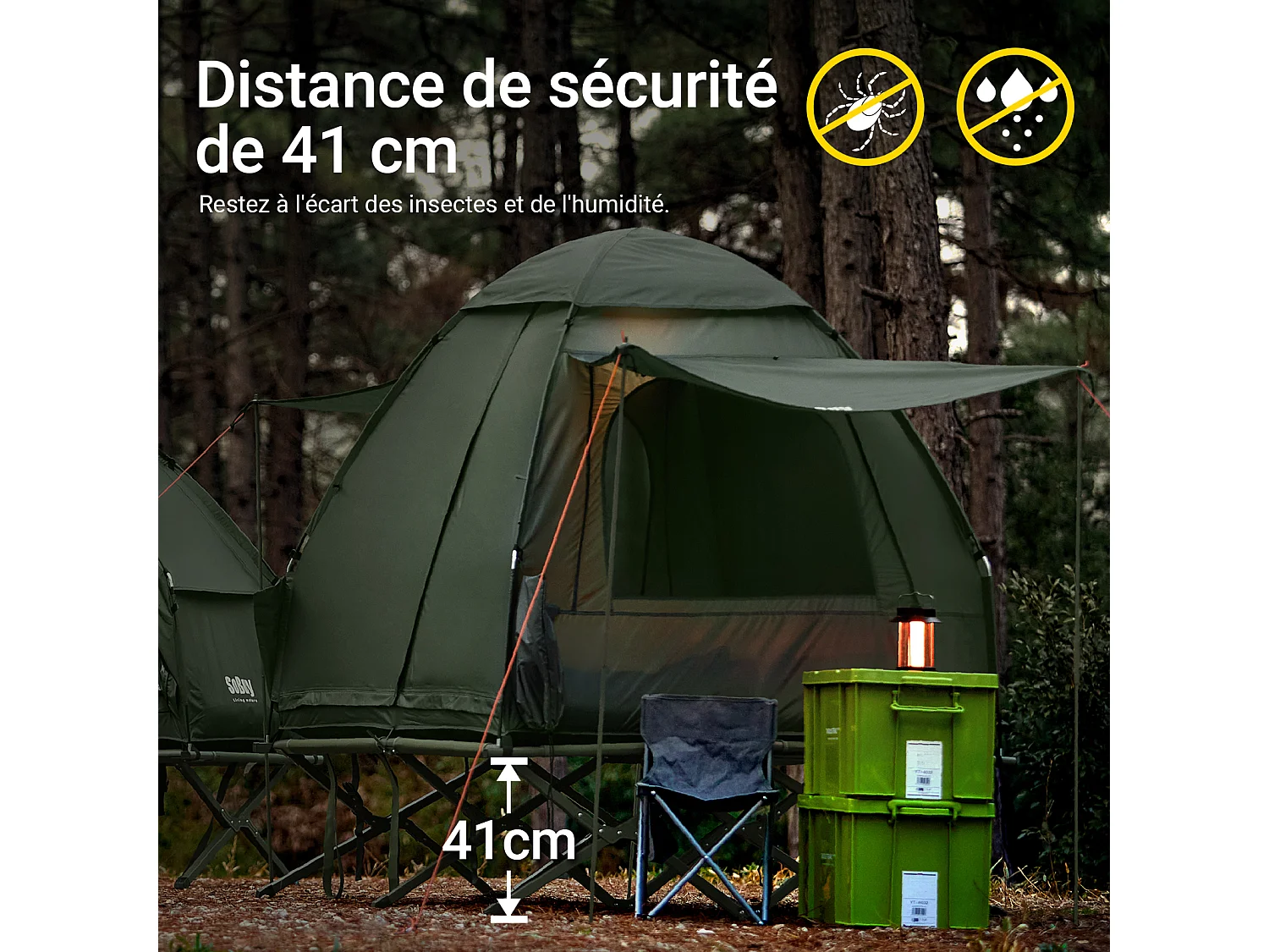 Sobuy ogs32-l-gr 4-in-1! 2-zits opklapbed opvouwbaar kampeerbed reiscamping met dak, slaapzak