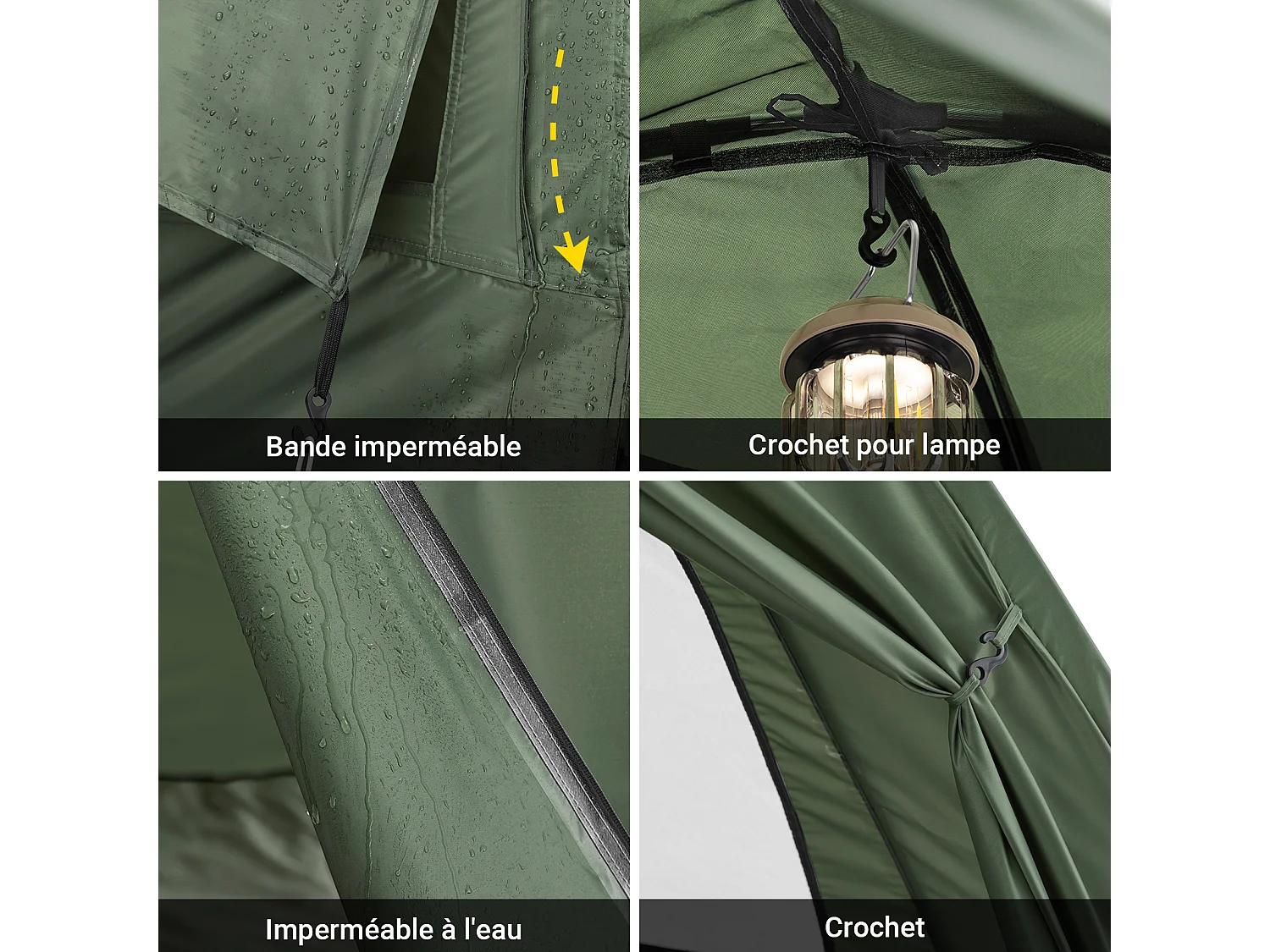 SoBuy Tente de Camping 4 en 1 Pliable Lit Surélevé, Toit, Sac de Couchage, Matelas Gonflable -1 Personne - Idéal pour Randonnée, Festival et Plein Air, OGS32-GR
