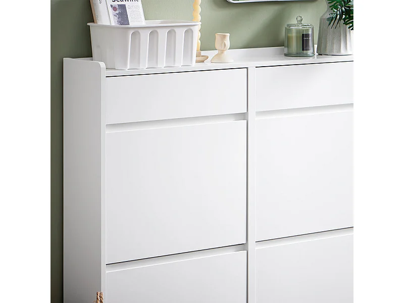 SoBuy Meuble à Chaussures Meuble d'entrée Meuble de Rangement à Chaussures pour Petite Entrée Couloir, Blanc, 2 Tiroirs et 4 Portes, 98x19x95cm, FSR169-W