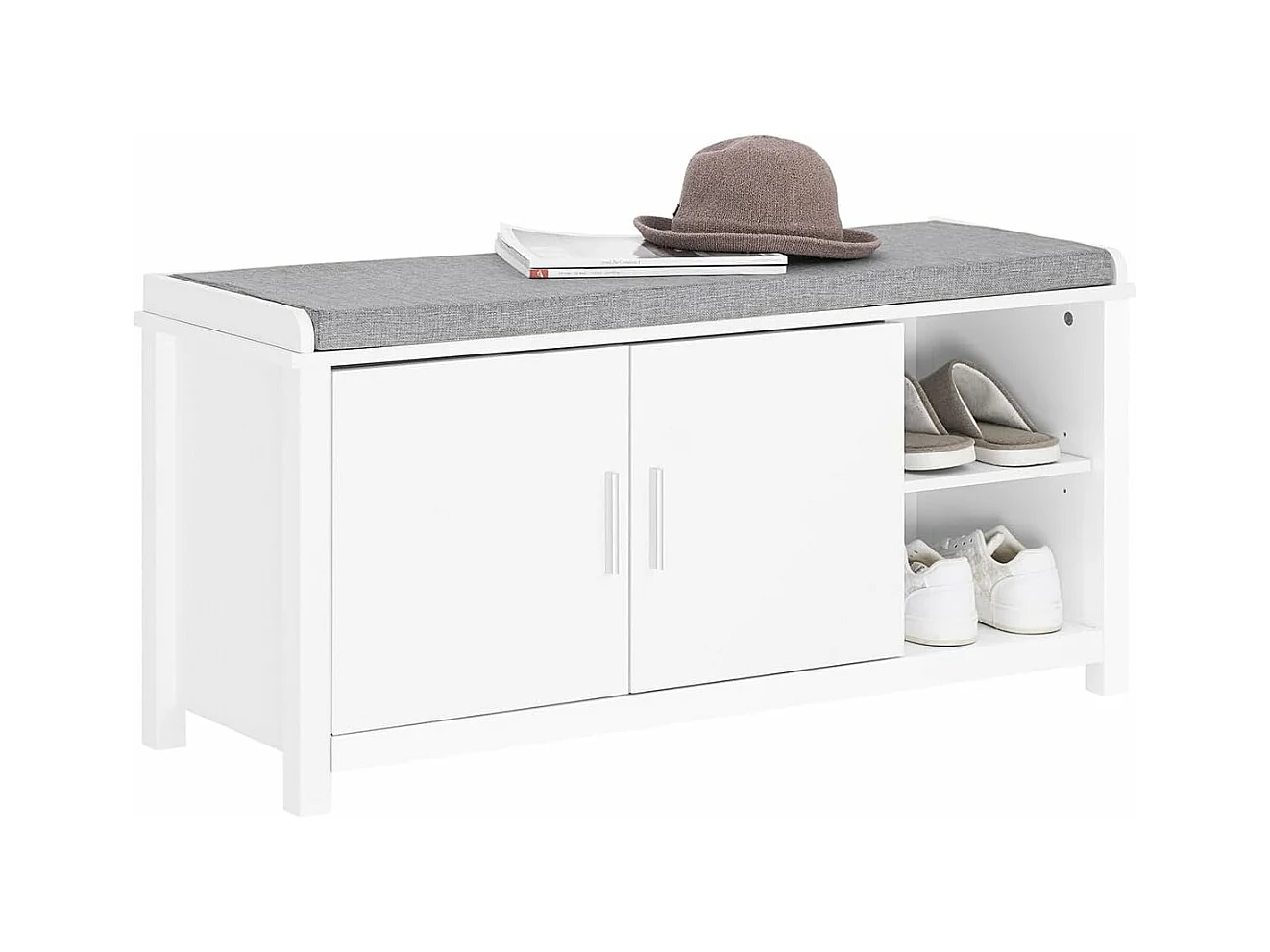 SoBuy FSR168-W Banc à Chaussures Banc de Rangement Meuble d'Entrée Meuble à Chaussures, 2 Portes Coussin Rembourré