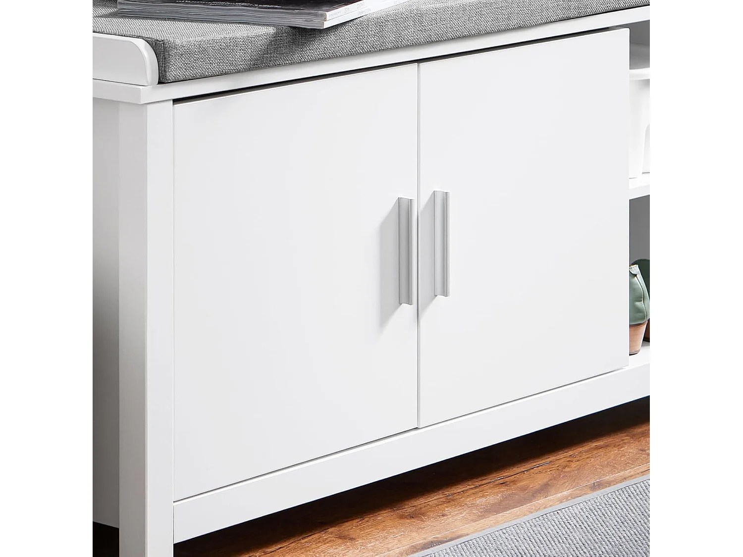 SoBuy FSR168-W Banc à Chaussures Banc de Rangement Meuble d'Entrée Meuble à Chaussures, 2 Portes Coussin Rembourré