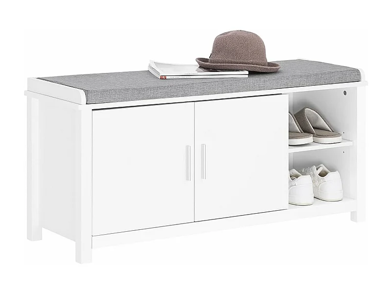 SoBuy FSR168-W Banc à Chaussures Banc de Rangement Meuble d'Entrée Meuble à Chaussures, 2 Portes Coussin Rembourré