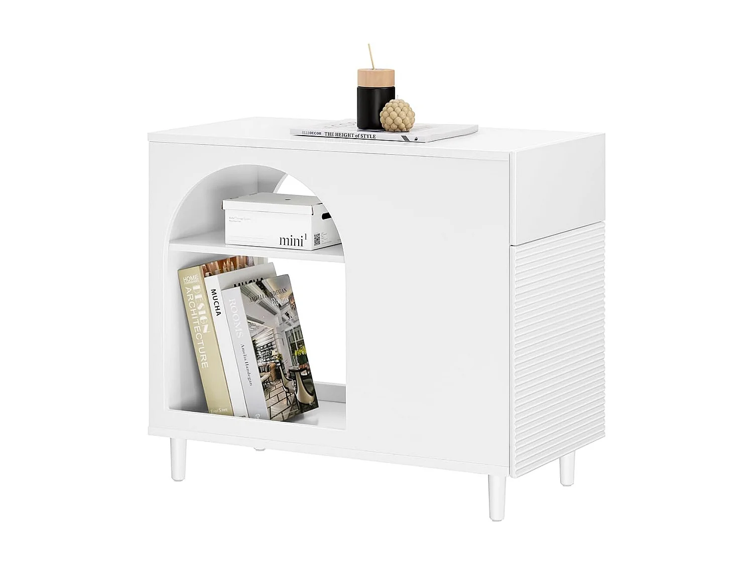 SoBuy Table d’Appoint, Bout de Canapé de Salon, Table à Café, Caisson de Bureau avec 1 Tiroir 1 Porte et Compartiments Blanc, 70 x 35 x 60 cm, FBT135-W