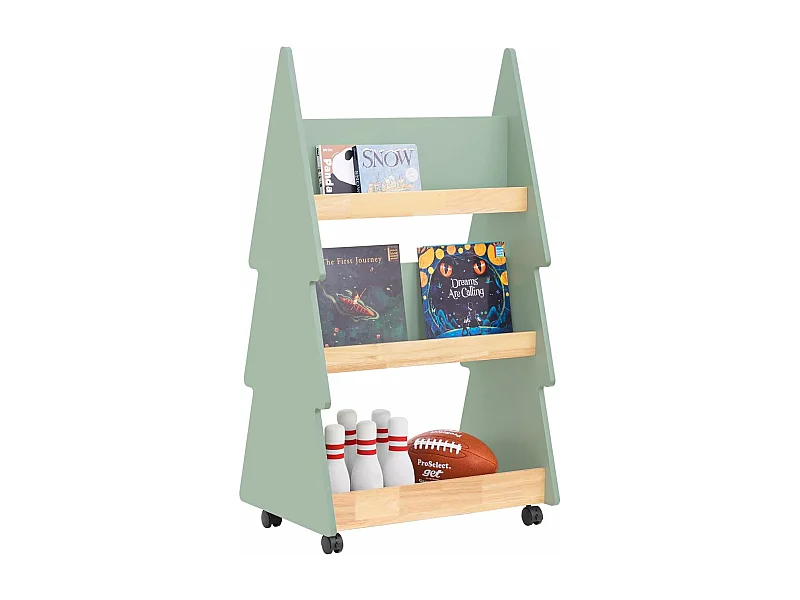 SoBuy KMB99-H-GR Bibliothèque Enfant à roulettes Étagère à Livres Enfant Étagère pour Chambre d'enfant avec 5 étagères et 4 roulettes