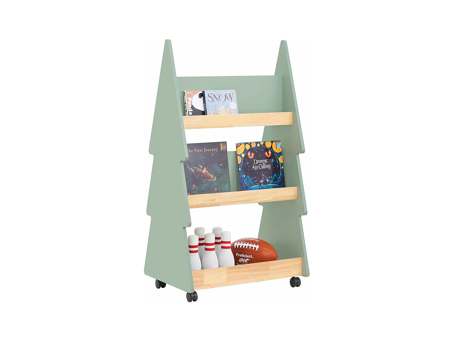 SoBuy KMB99-H-GR Bibliothèque Enfant à roulettes Étagère à Livres Enfant Étagère pour Chambre d'enfant avec 5 étagères et 4 roulettes