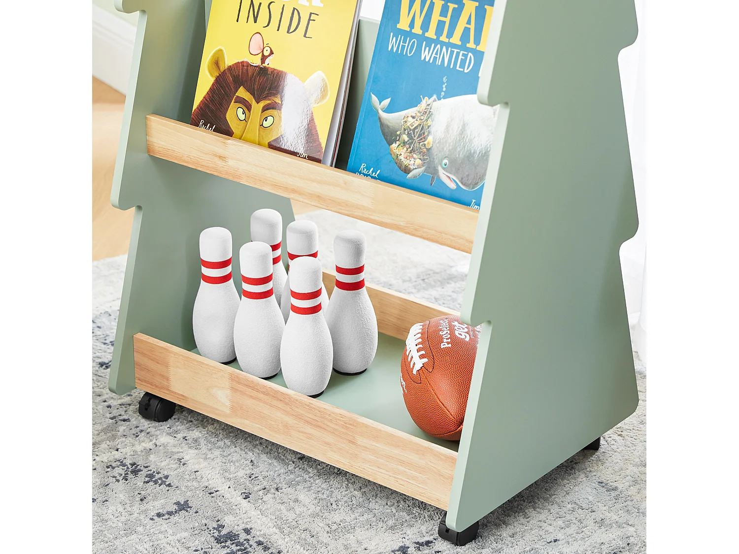 SoBuy KMB99-H-GR Bibliothèque Enfant à roulettes Étagère à Livres Enfant Étagère pour Chambre d'enfant avec 5 étagères et 4 roulettes