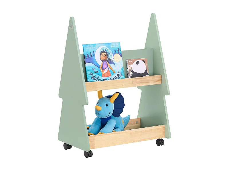 SoBuy Bibliothèque Enfant à roulettes Étagère à Livres Enfant Étagère pour Chambre d'enfant avec 3 étagères et 4 roulettes, Vert Naturel, 60 x 36 x 82 cm KMB99-GR