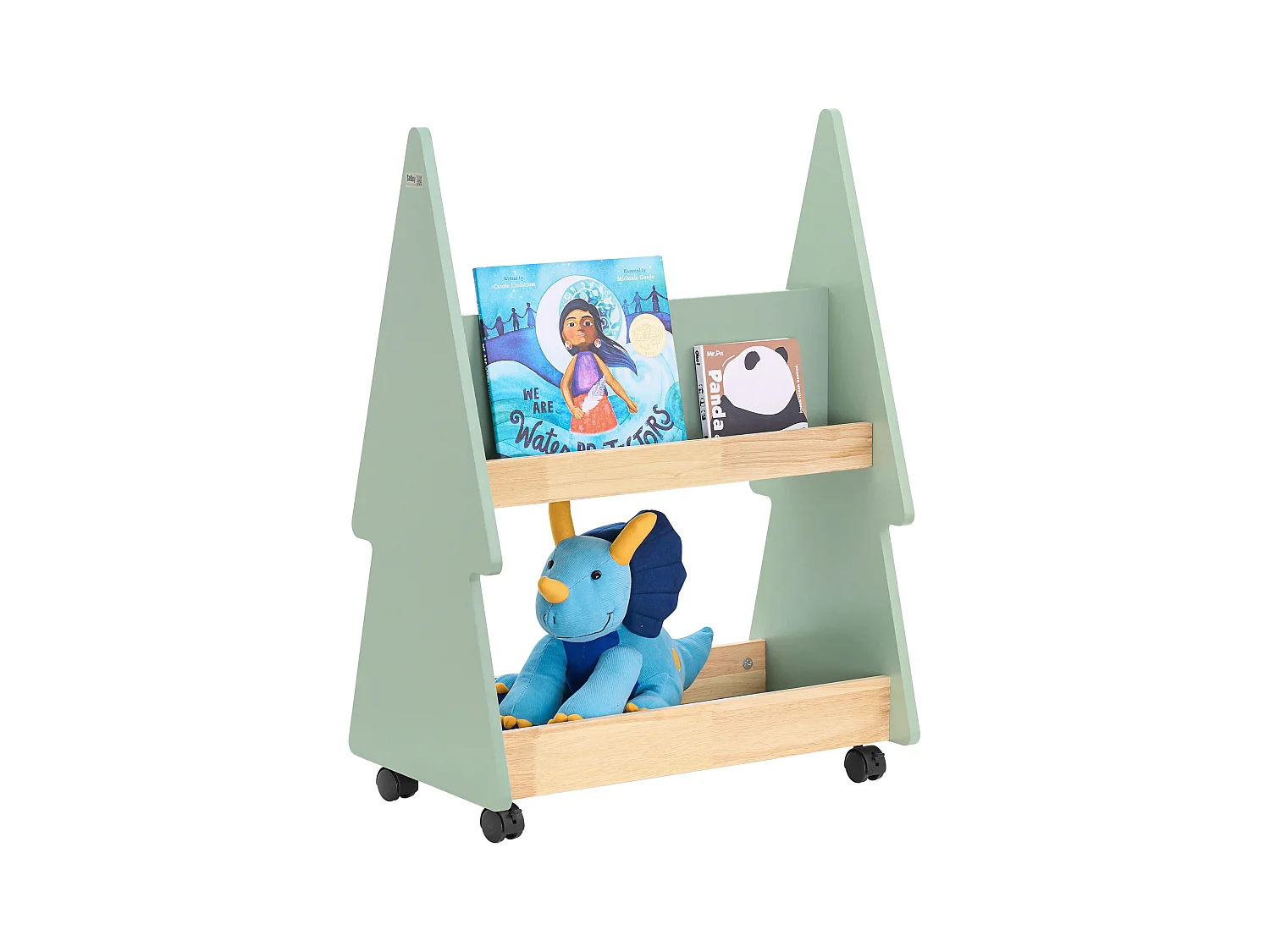 SoBuy Bibliothèque Enfant à roulettes Étagère à Livres Enfant Étagère pour Chambre d'enfant avec 3 étagères et 4 roulettes, Vert Naturel, 60 x 36 x 82 cm KMB99-GR