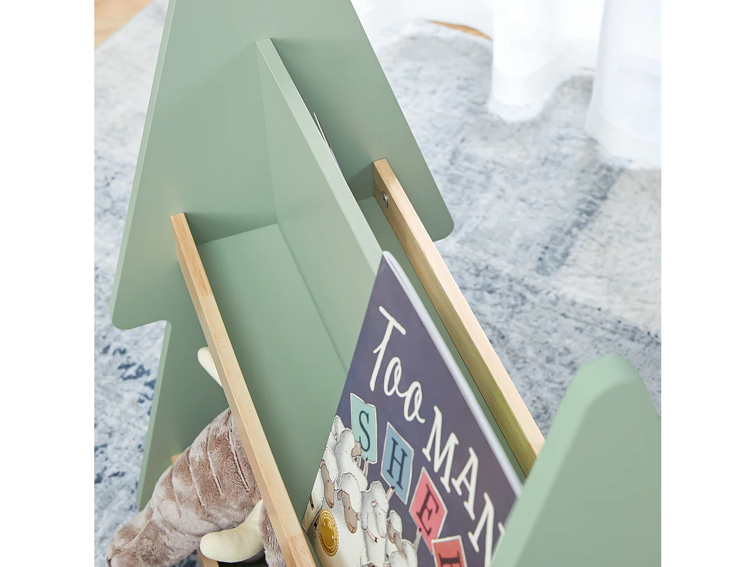 SoBuy Bibliothèque Enfant à roulettes Étagère à Livres Enfant Étagère pour Chambre d'enfant avec 3 étagères et 4 roulettes, Vert Naturel, 60 x 36 x 82 cm KMB99-GR