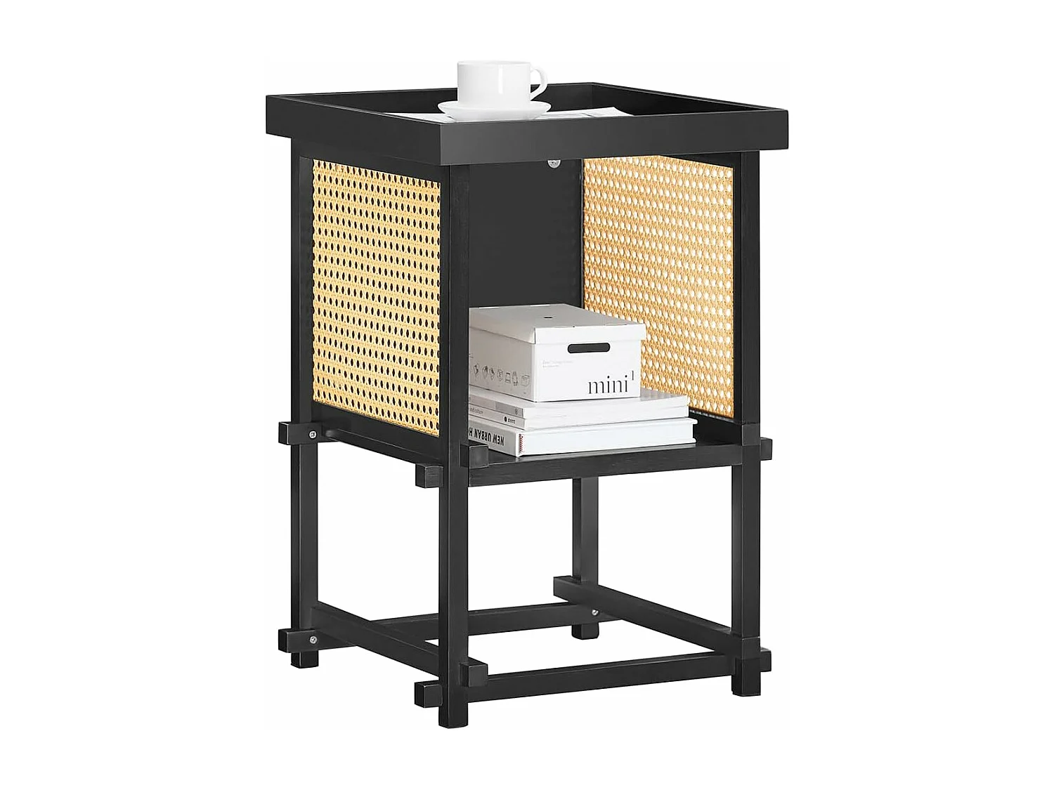 SoBuy Tavolino con ripiano Comodino Tavolino da caffè Tavolino da Divano in stile moderno Nero 40x40x60cm HFBT03-SCH