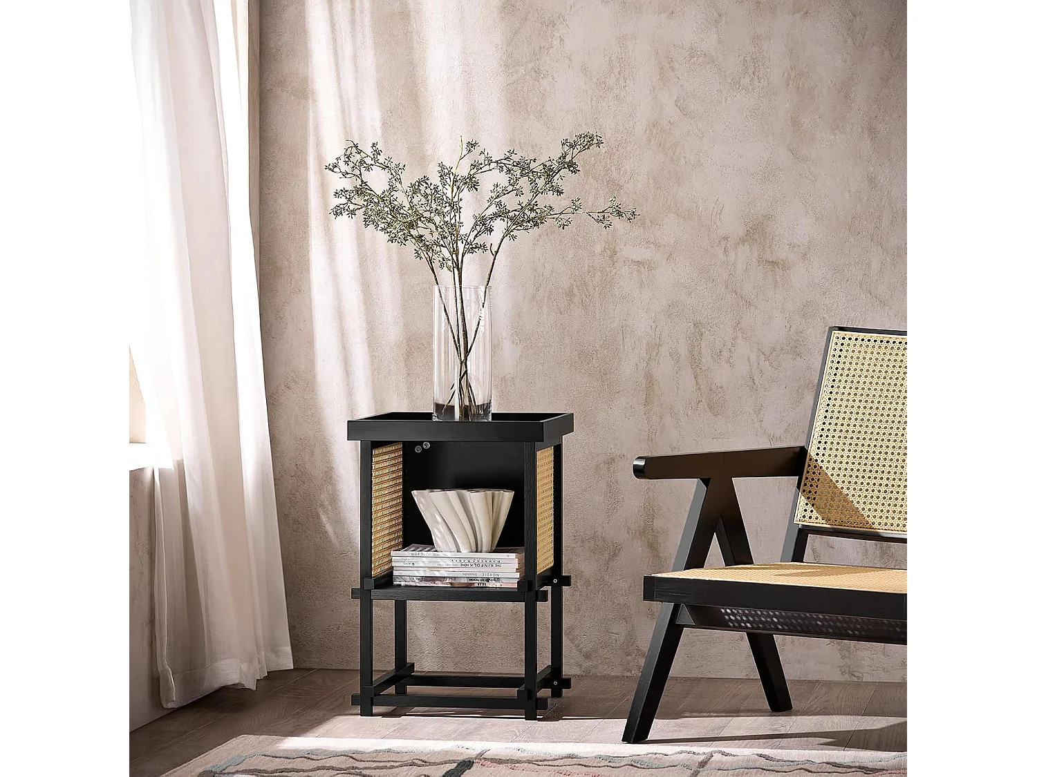 SoBuy Tavolino con ripiano Comodino Tavolino da caffè Tavolino da Divano in stile moderno Nero 40x40x60cm HFBT03-SCH