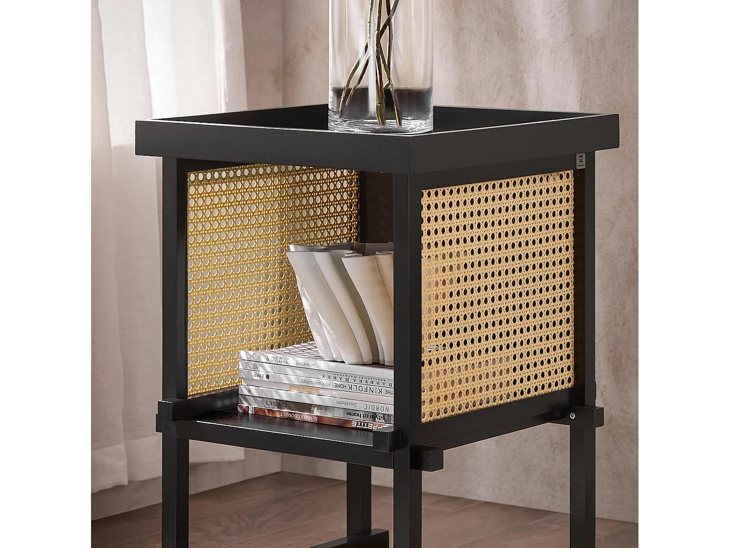 SoBuy Tavolino con ripiano Comodino Tavolino da caffè Tavolino da Divano in stile moderno Nero 40x40x60cm HFBT03-SCH