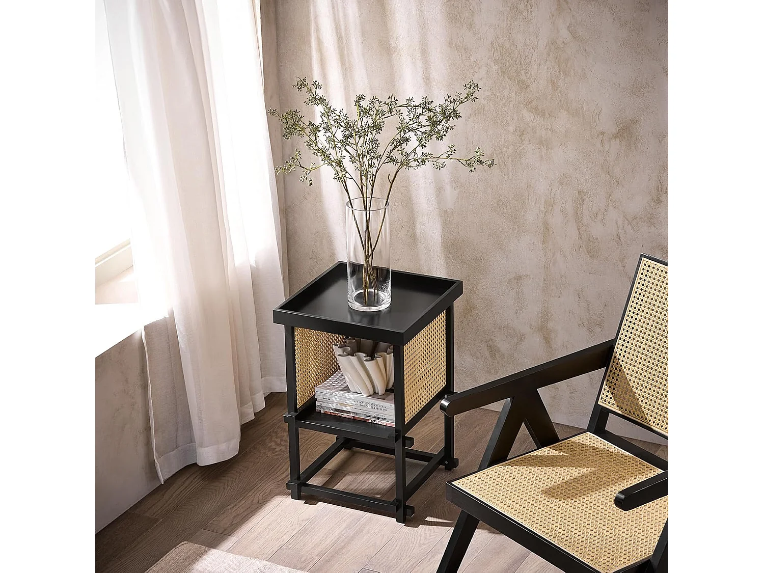 SoBuy Tavolino con ripiano Comodino Tavolino da caffè Tavolino da Divano in stile moderno Nero 40x40x60cm HFBT03-SCH