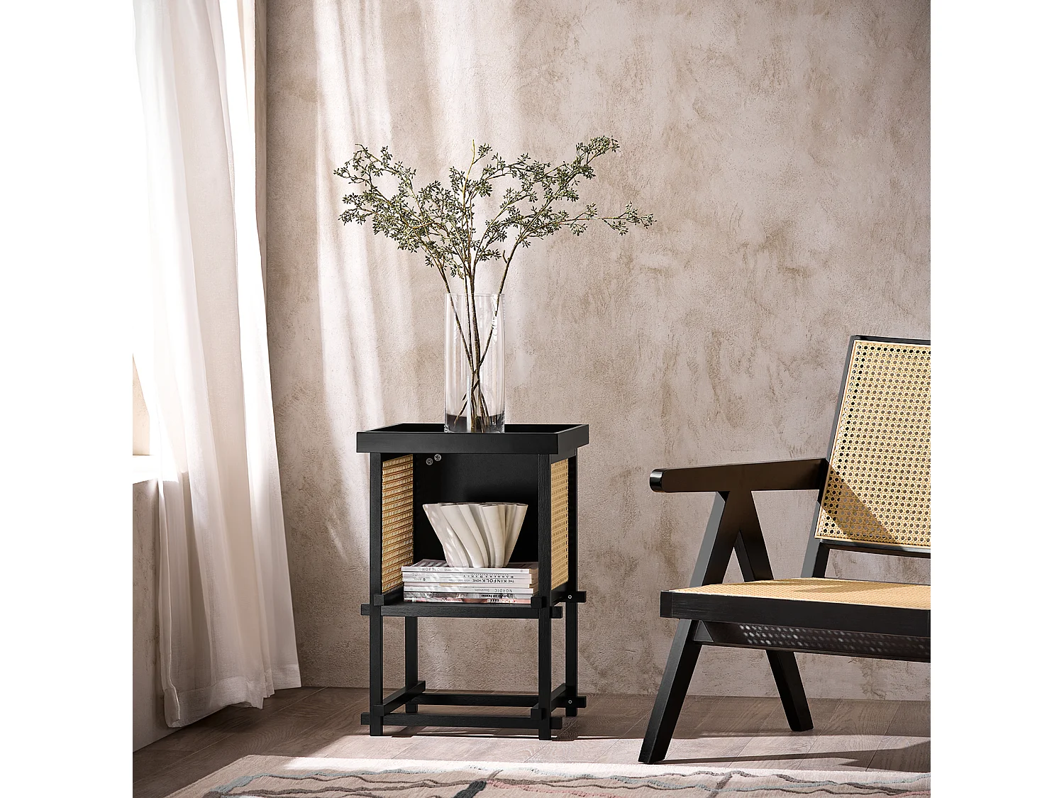 SoBuy Tavolino con ripiano Comodino Tavolino da caffè Tavolino da Divano in stile moderno Nero 40x40x60cm HFBT03-SCH