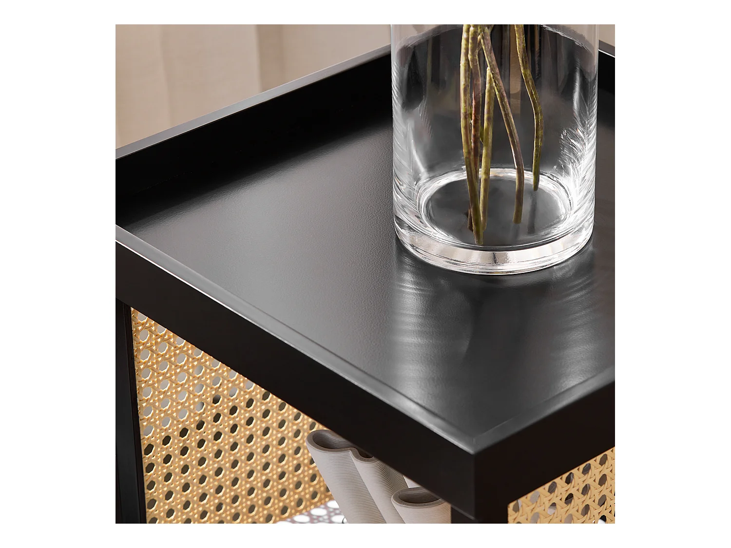 SoBuy Bout de Canapé, Table d'appoint Roulante, Table Basse, Table à Café avec 3 Tiroir, pour Salon, Bureau, Chambre, Bois et Verre, Blanc, L70xP35xH61cm, FBT141-W