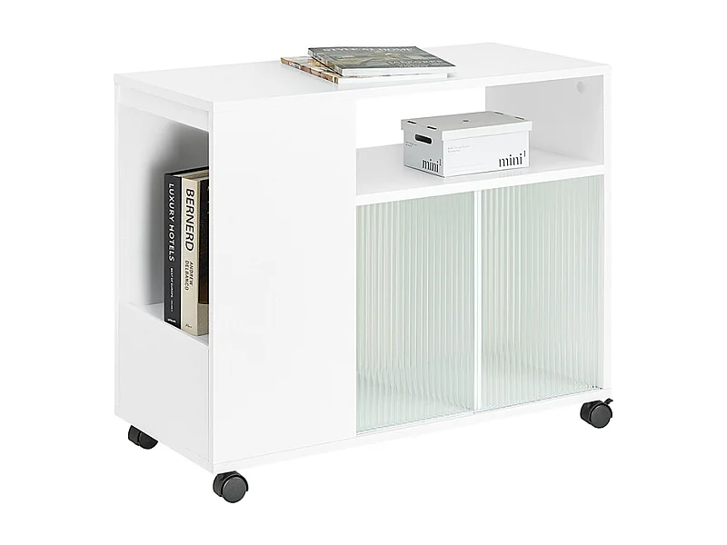 SoBuy FBT142-W Mesa Auxiliar con 2 Puertas y 2 Compartimentos Blanco