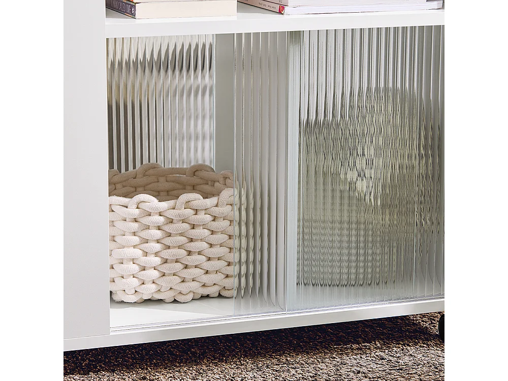 SoBuy Bijzettafel, salontafel, salontafel, bureauonderstel, op wielen, bureautrolley met lade en glazen deuren, wit, 75 x 35 x 61 cm, FBT142-W