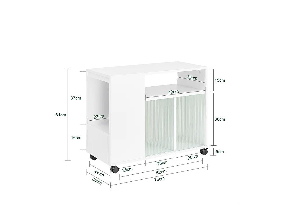 SoBuy FBT142-W Table d'Appoint, Bout de Canapé de Salon,  à roulettes, Chariot de Bureau avec tiroir et Portes en Verre