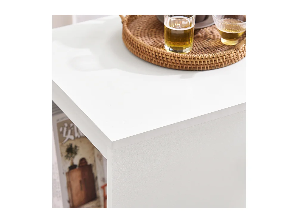 SoBuy FBT142-W Table d'Appoint, Bout de Canapé de Salon,  à roulettes, Chariot de Bureau avec tiroir et Portes en Verre