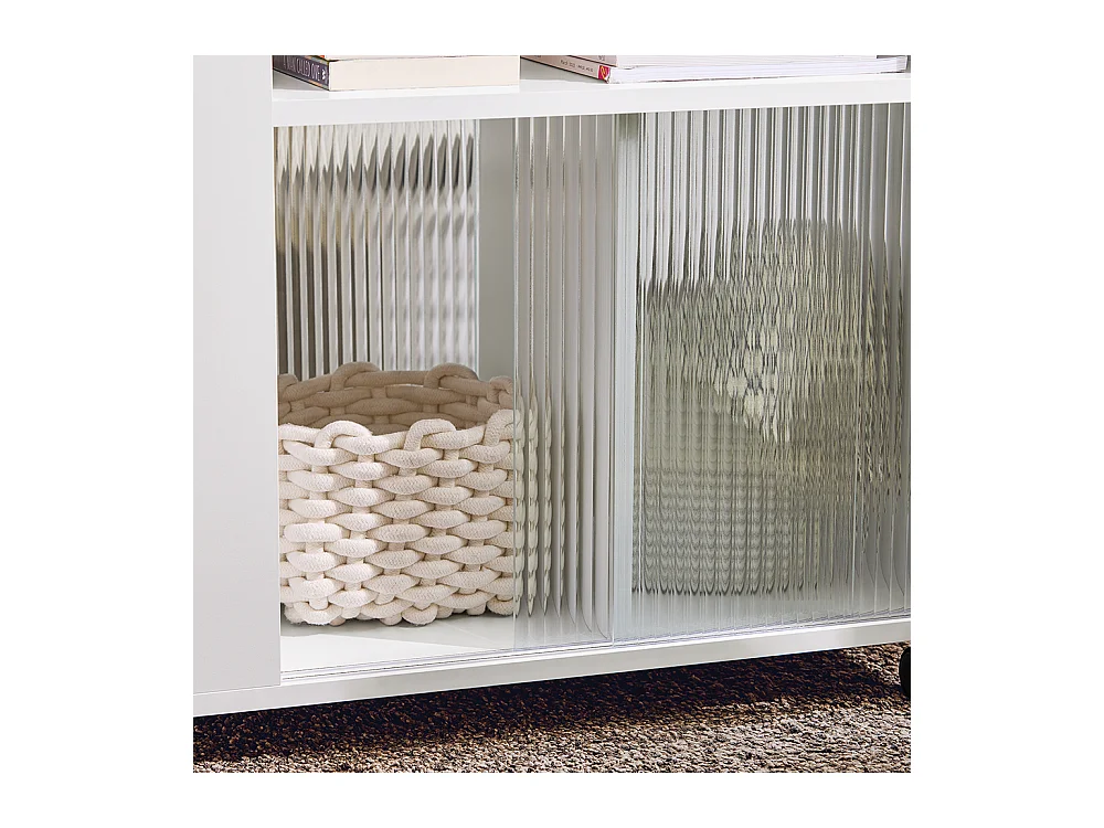 SoBuy FBT142-W Table d'Appoint, Bout de Canapé de Salon,  à roulettes, Chariot de Bureau avec tiroir et Portes en Verre