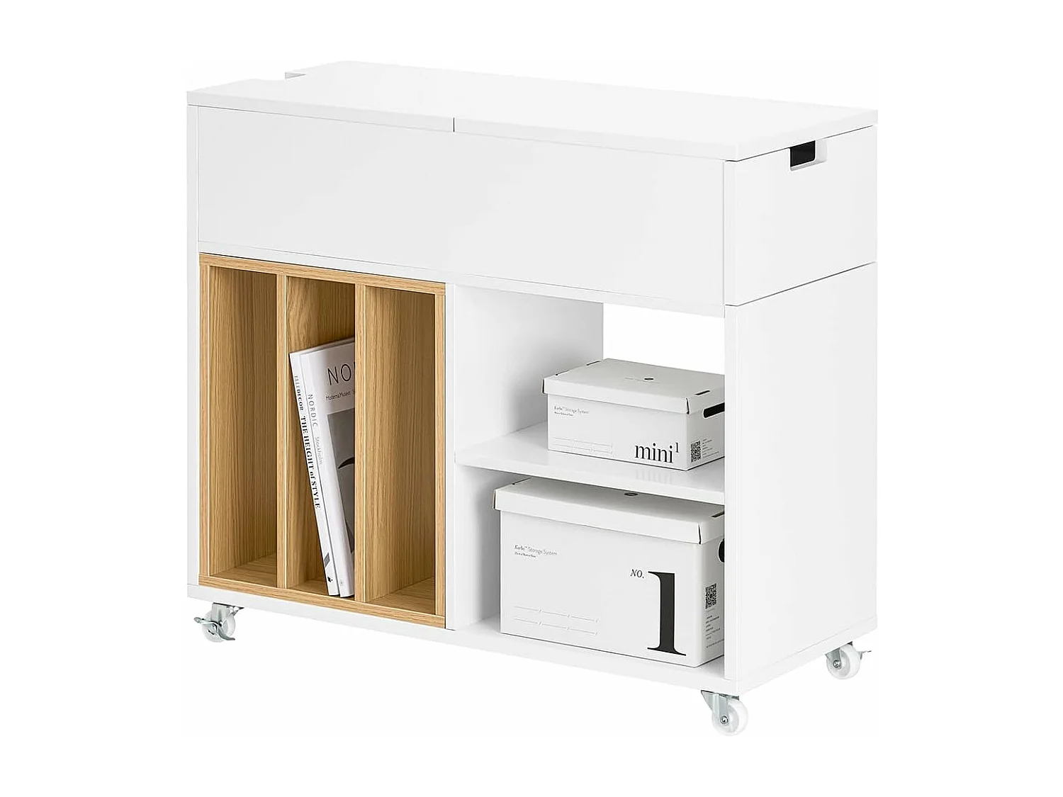 SoBuy FBT134-W Mesa Auxiliar con 1 Cajón y 2 Compartimentos 70 x 30 x 61 cm