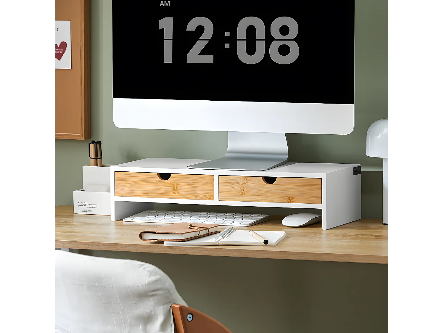 SoBuy Base de tela com gaveta, elevador de tela de escritório, elevador para monitor de mesa BBF02-WN