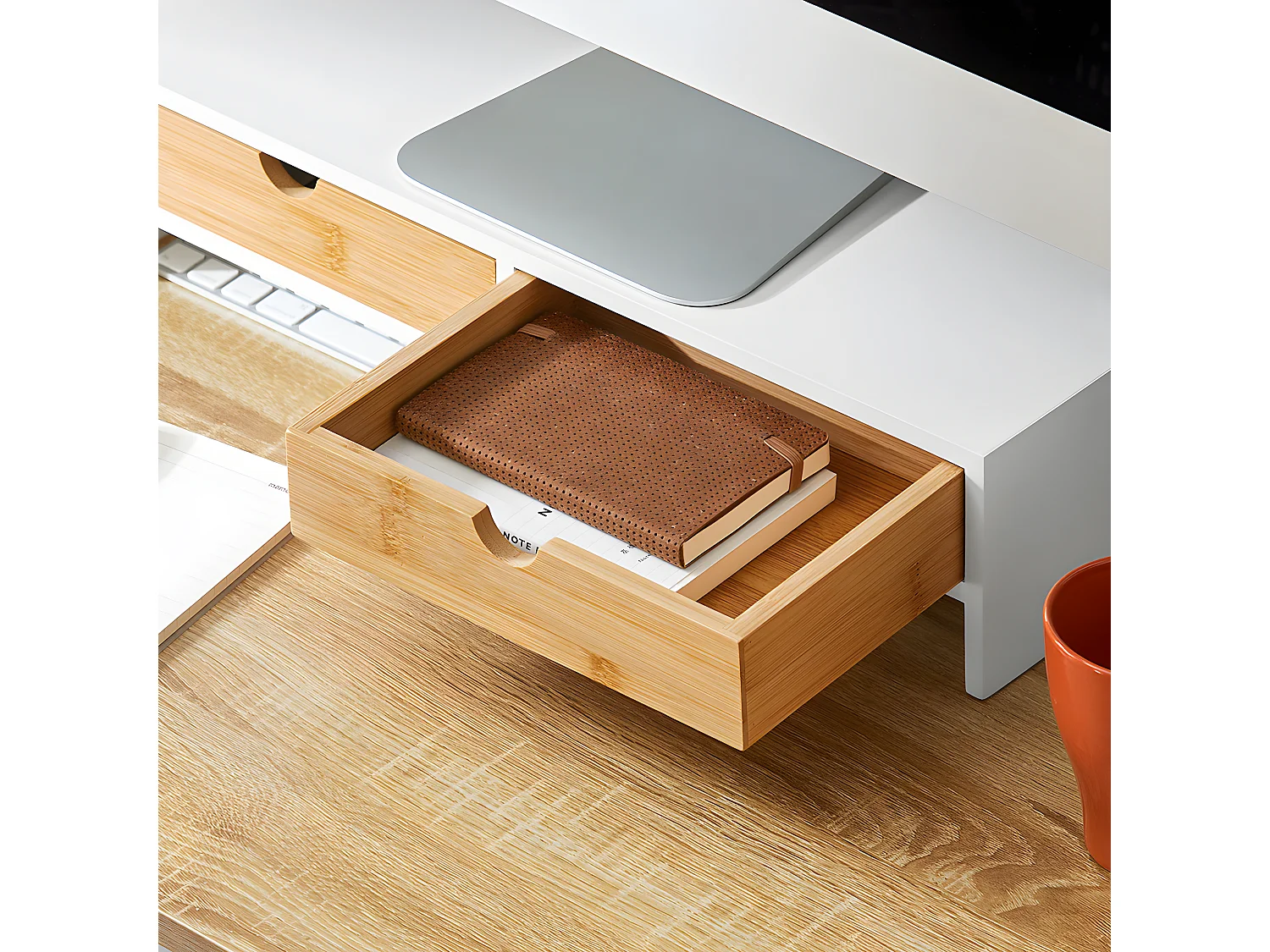 SoBuy Base de tela com gaveta, elevador de tela de escritório, elevador para monitor de mesa BBF02-WN