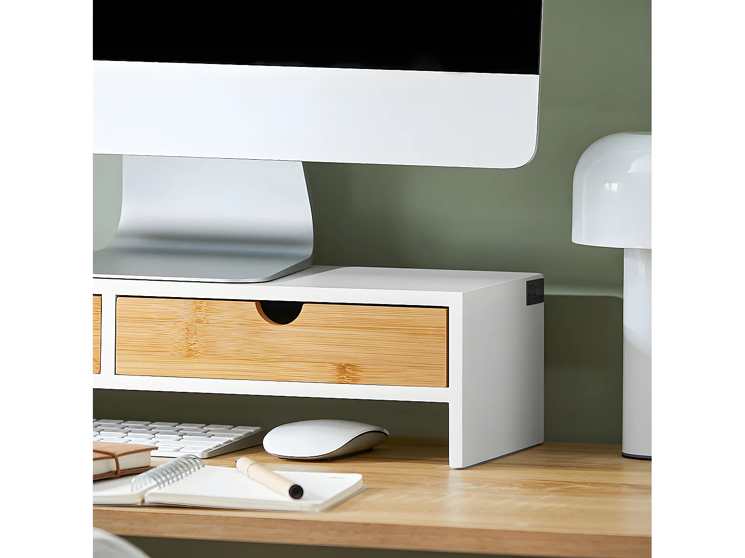 SoBuy Base de tela com gaveta, elevador de tela de escritório, elevador para monitor de mesa BBF02-WN