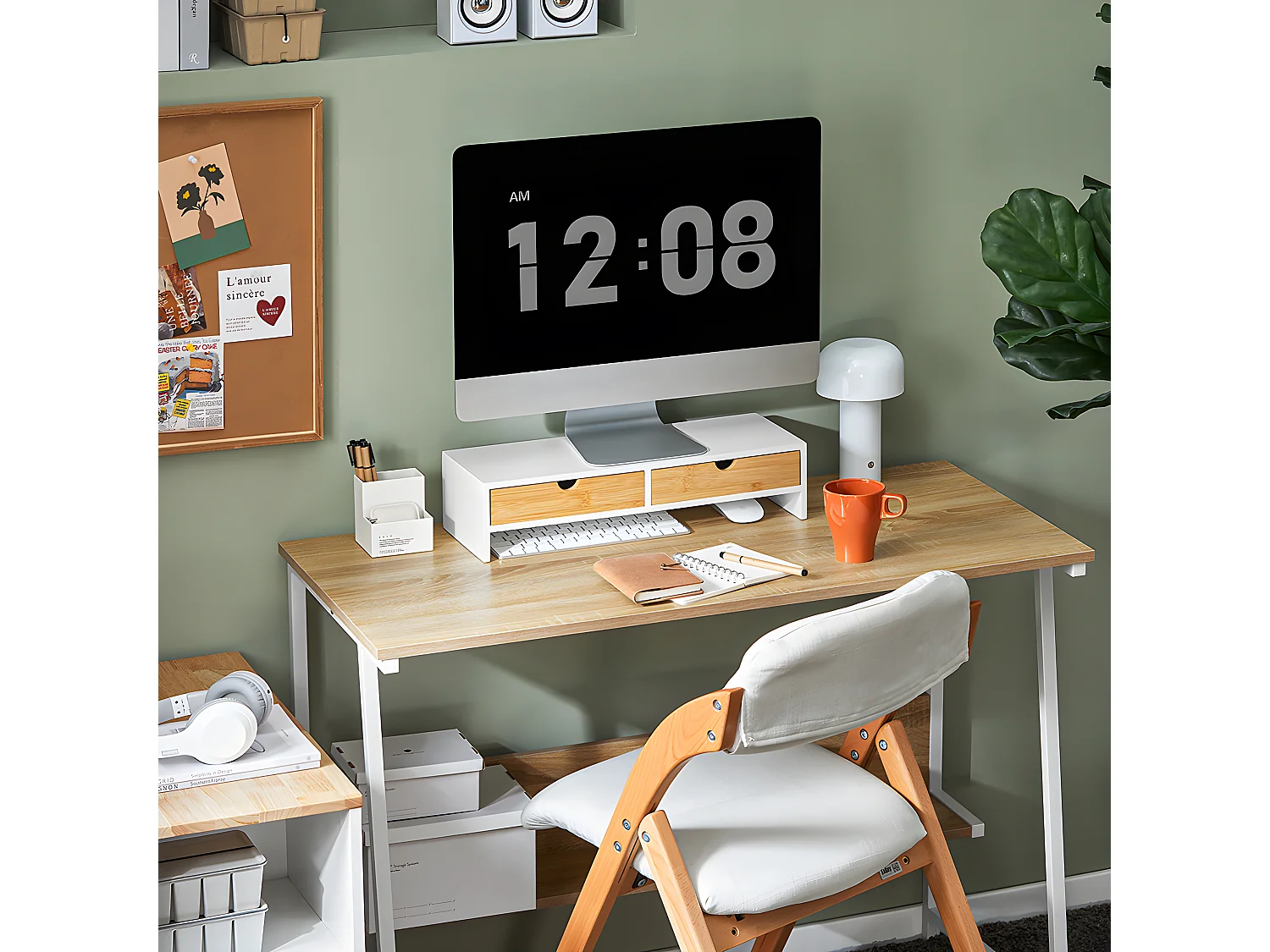 SoBuy Base de tela com gaveta, elevador de tela de escritório, elevador para monitor de mesa BBF02-WN