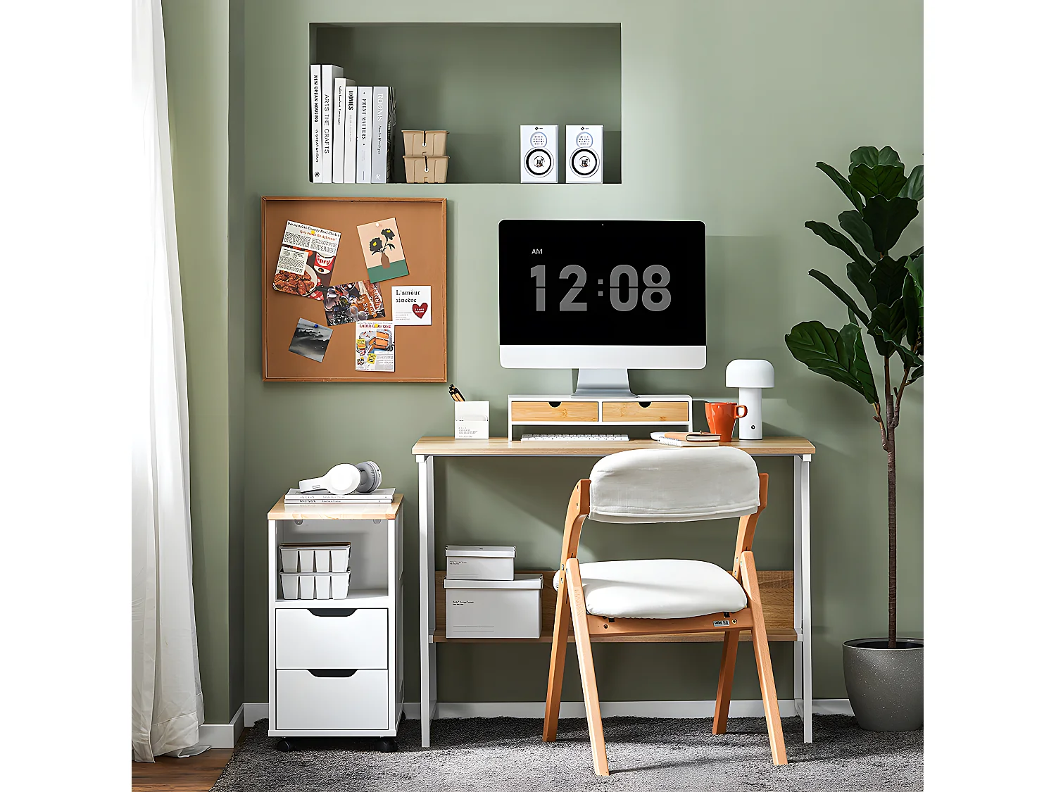 SoBuy Base de tela com gaveta, elevador de tela de escritório, elevador para monitor de mesa BBF02-WN