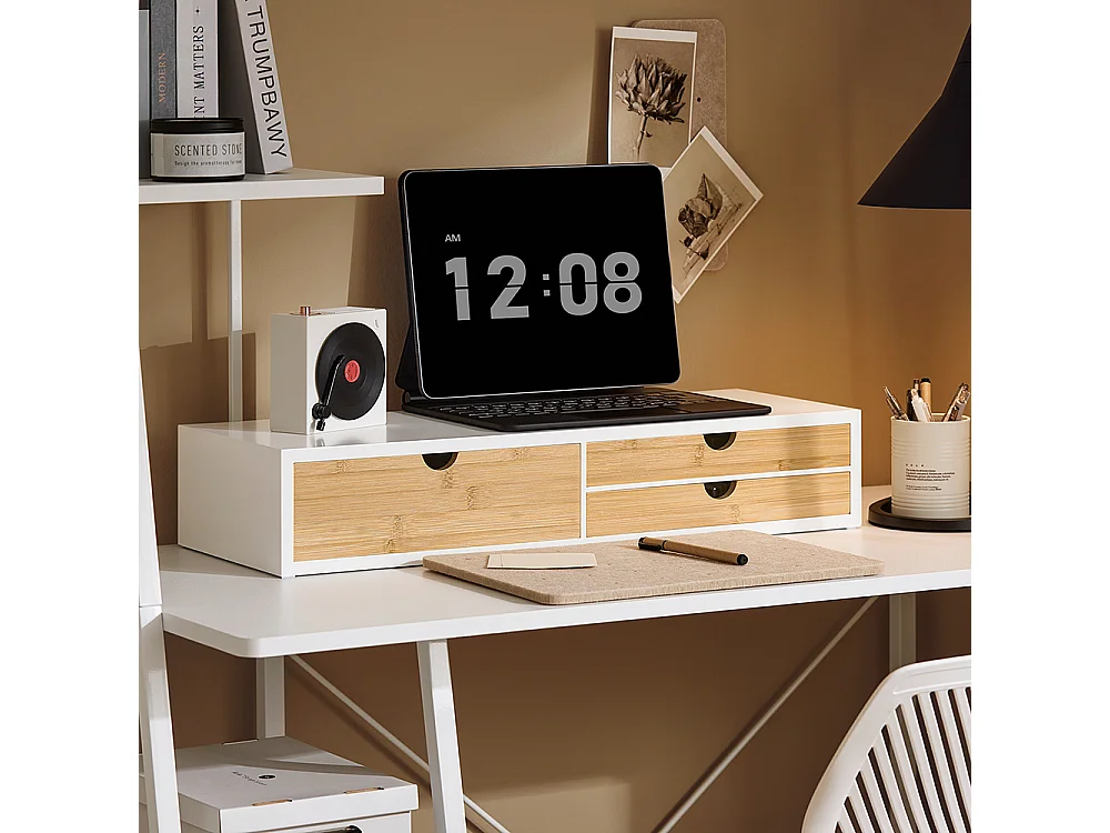 SoBuy BBF11-WN Réhausseur d'écran Support de moniteur écran ergonomique Support