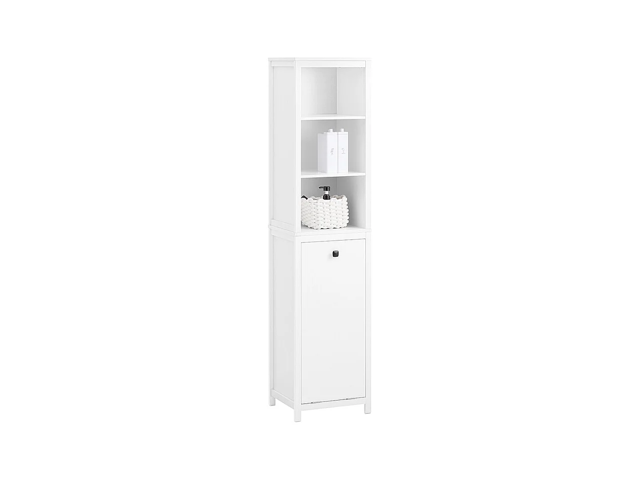 SoBuy BZR95-W Meuble Colonne de Salle de Bain, Étagère de Rangement avec 1 Panier à Linge et 3 Étagères pour Salle de Bain