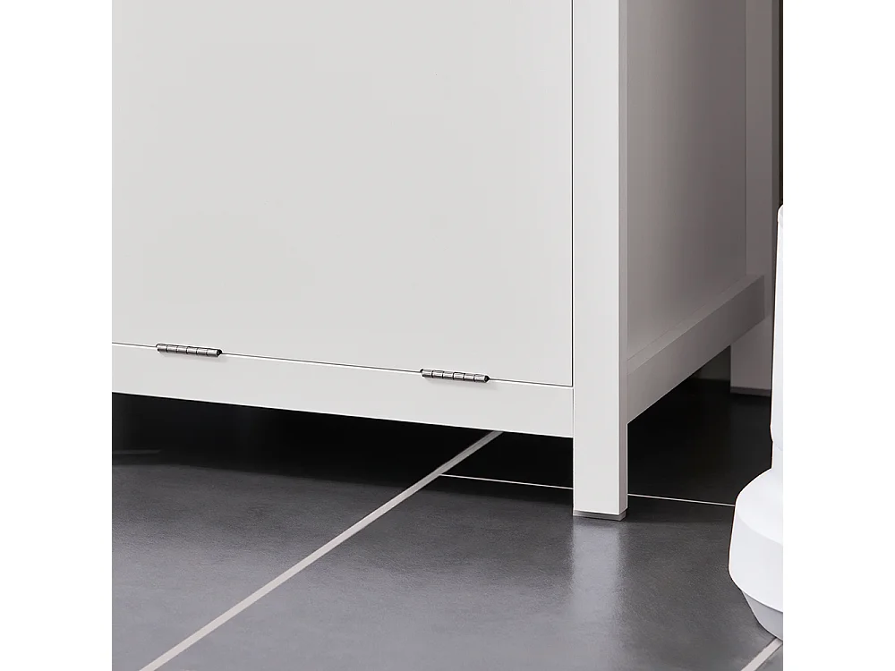 SoBuy Badkamerkolommeubel, hoge kast, opbergkast, opbergplank met 1 wasmand en 3 planken voor badkamer, 40x35x173cm, witte kleur, BZR95-W