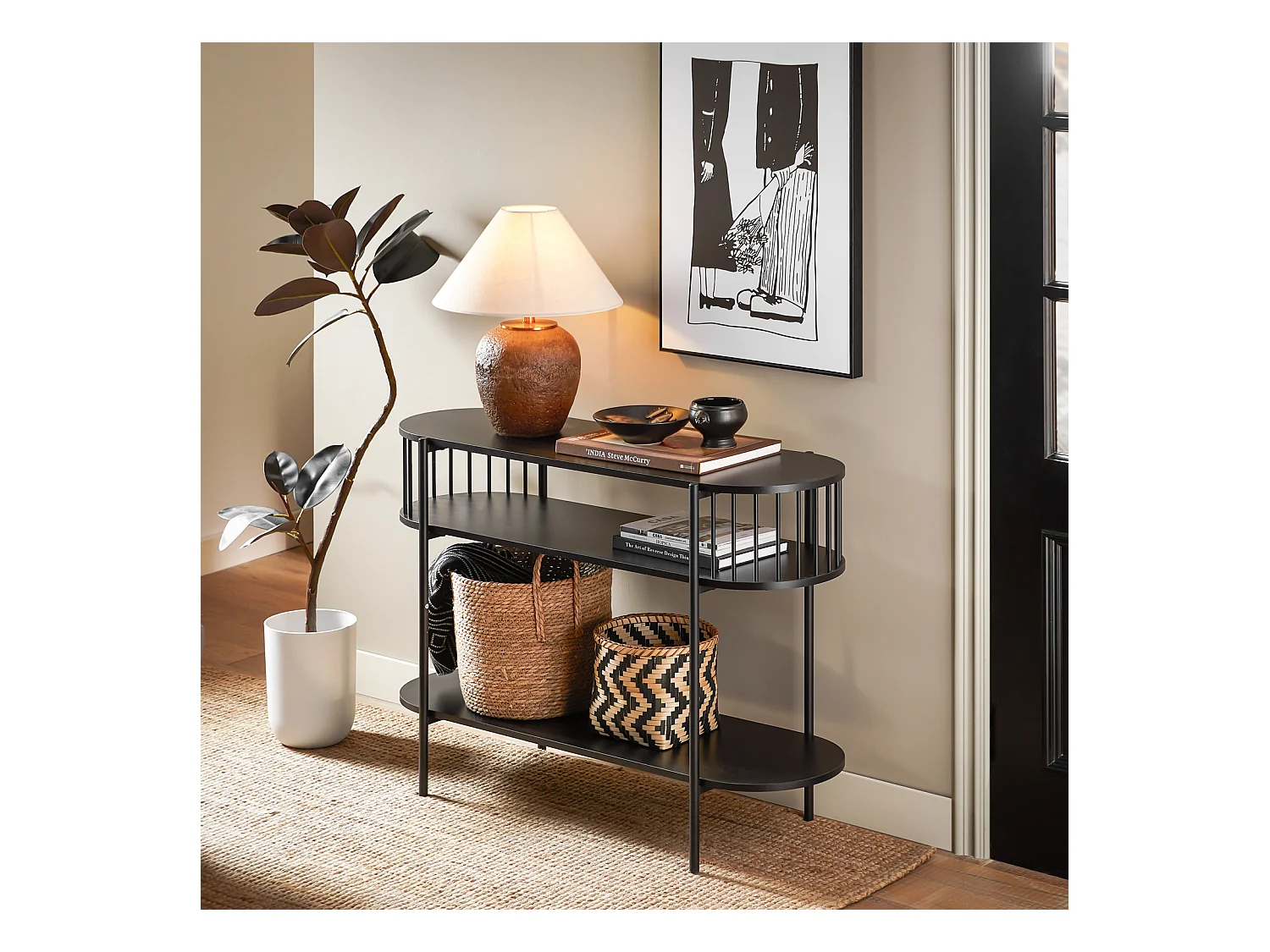 SoBuy Table Console à 3 Niveaux, Table d’appoint Design, Table d’Entrée, Meuble d'Entrée – 110 x 39 x 76 cm, pour Salon, Entrée, Couloir, Noir, FSB90-SCH