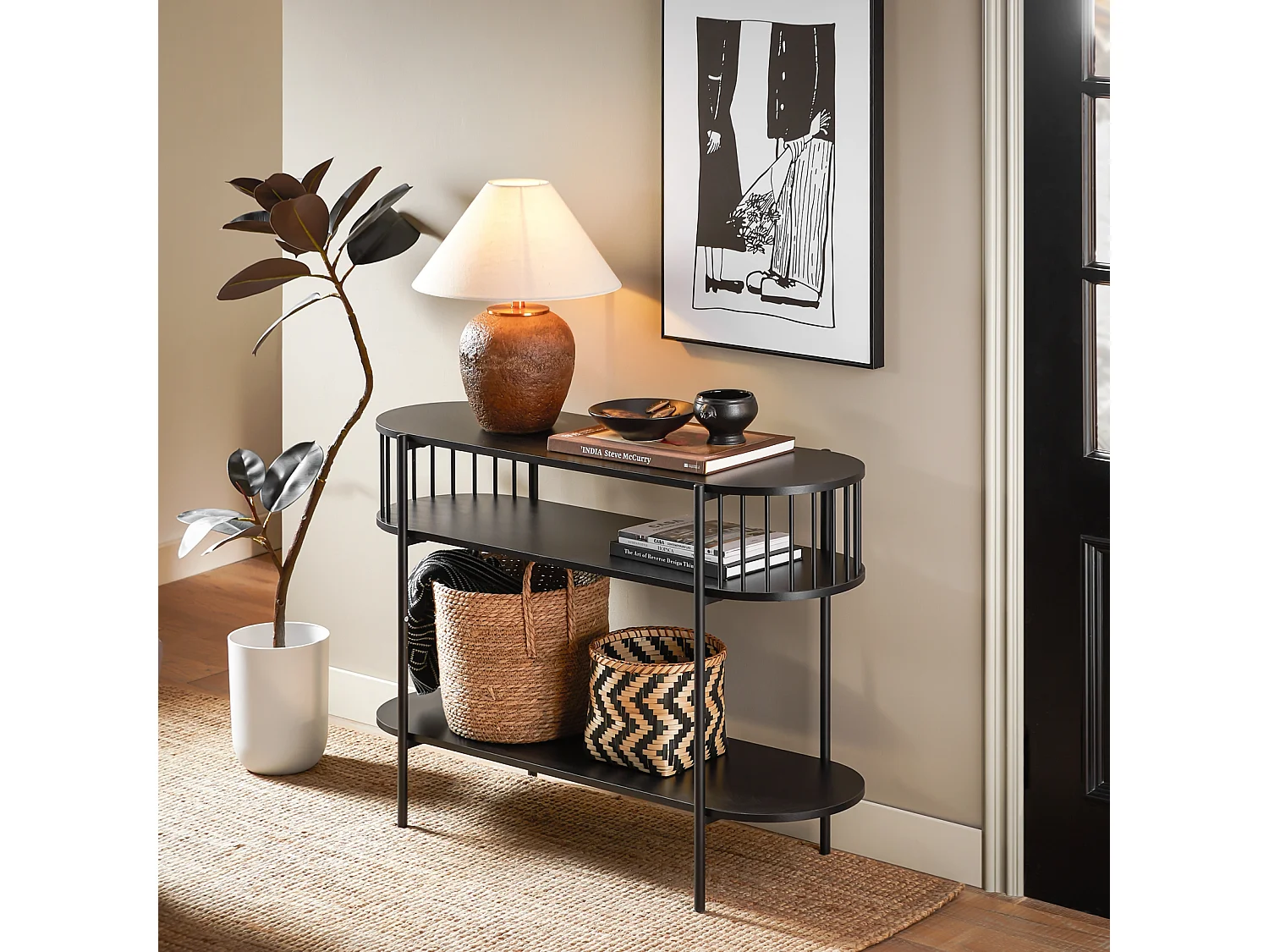 SoBuy Table Console à 3 Niveaux, Table d’appoint Design, Table d’Entrée, Meuble d'Entrée – 110 x 39 x 76 cm, pour Salon, Entrée, Couloir, Noir, FSB90-SCH