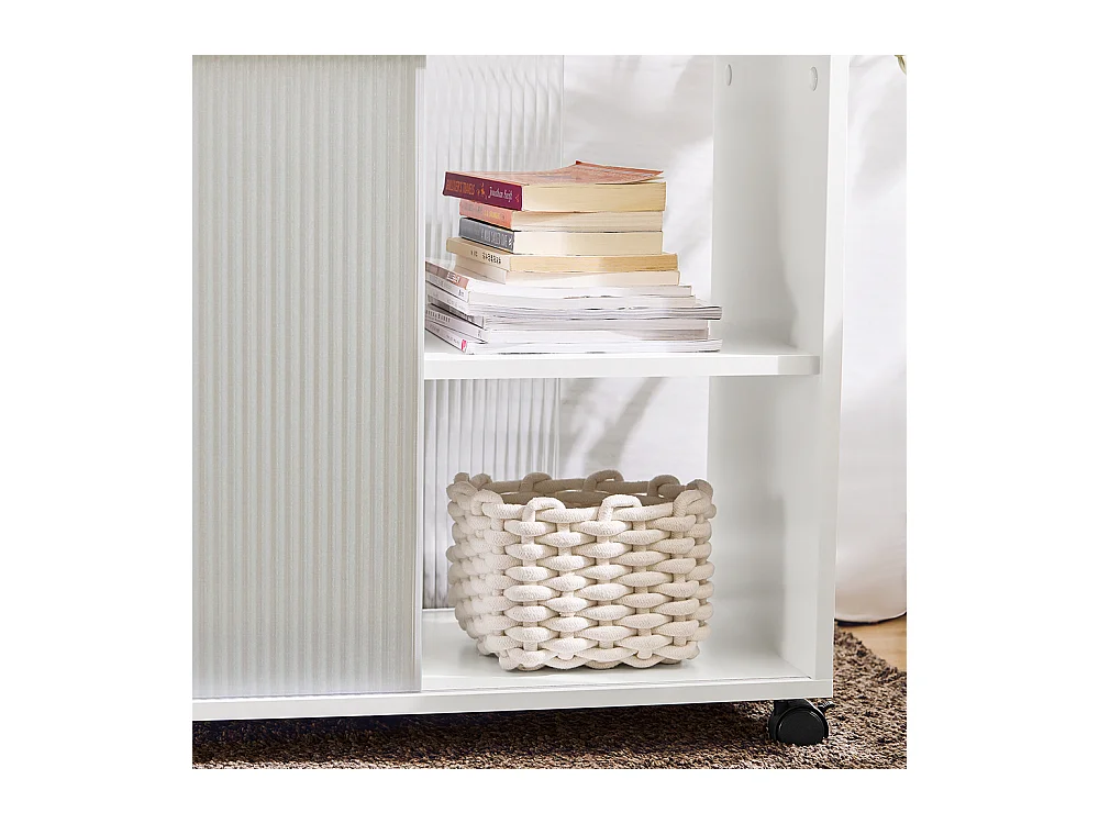 SoBuy Bout de Canapé, Table d'appoint Roulante, Table Basse, Table à Café avec 3 Tiroir, pour Salon, Bureau, Chambre, Bois et Verre, Blanc, L70xP35xH61cm, FBT141-W