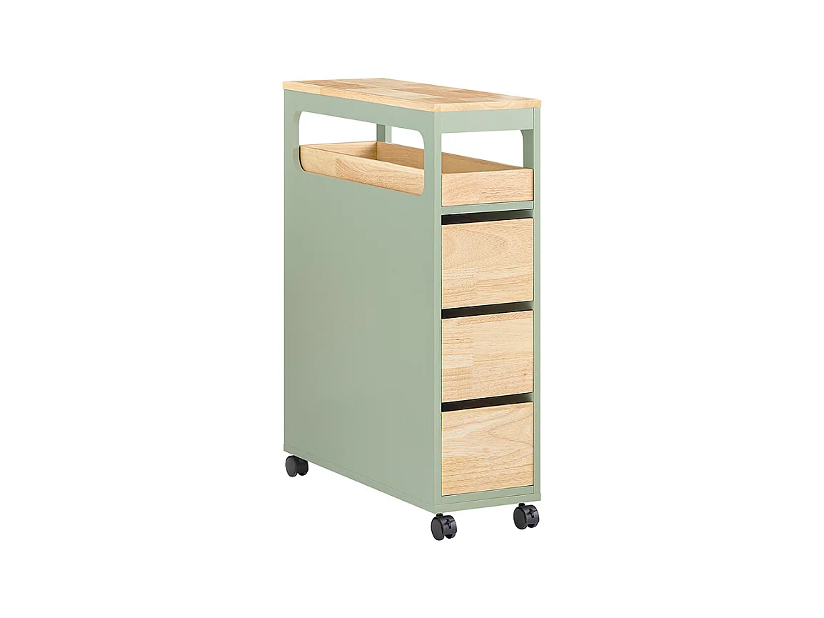 SoBuy BZR54-GR Meuble de Rangement Salle de Bain Étroit sur roulettes, Rangement Polyvalente avec 1 Plateau Amovible et 3 tiroirs