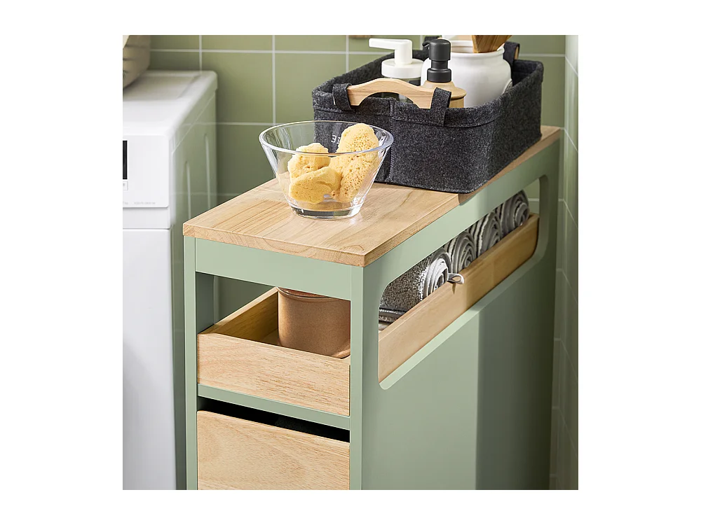SoBuy Smalle badkameropberger op wielen, toiletrolhouder, compacte toiletkast, veelzijdige opbergruimte met 1 uitneembare lade en 3 lades, 65x24x82cm, BZR54-GR